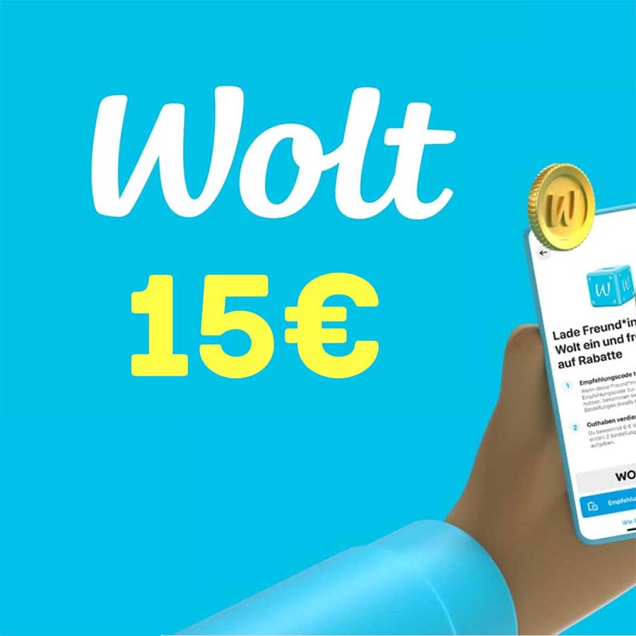 15€ bei Wolt mit Code „WASIHRWOLT“